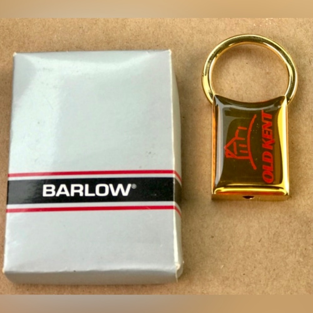 1980s Brand New Old Stock  OLD KENT BANK Barlow Gold Tone Enameled Keychain